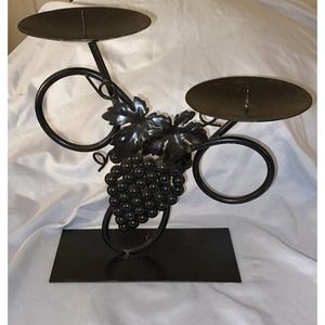 Stein Mart Iron Scroll Double Candle Holder With Beaded Grapes Accents Black
